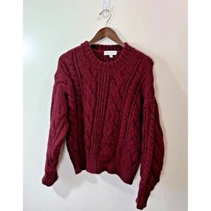 Something Navy Womens Chunky Cable Knit Oversized Wool Alpaca Sweater XS Warm